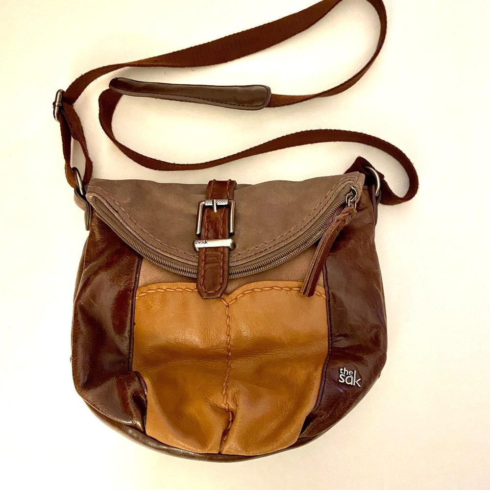 THE SAK Deena Flap Crossbody Shoulder Bag Boho Brown Patchwork Leather